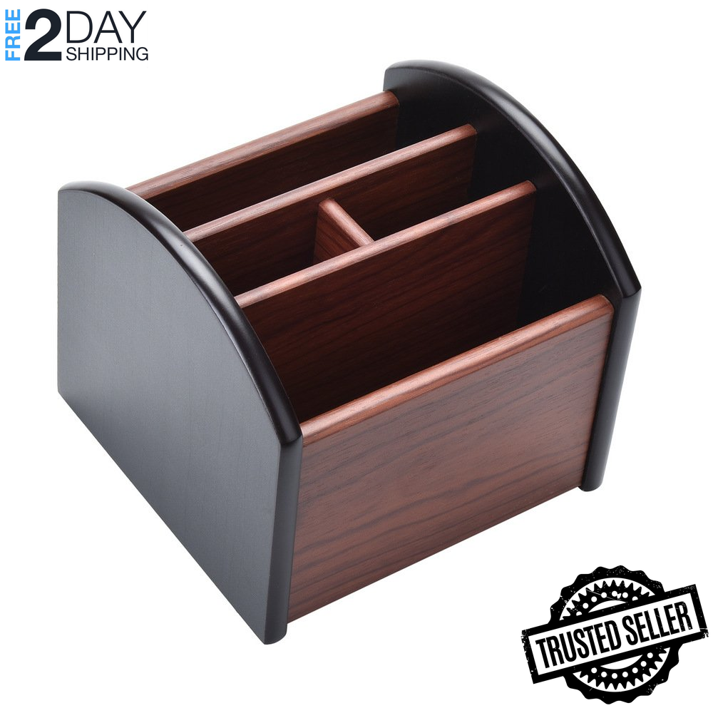 New Revolving Caddy Remote Control Organizer Wooden Storage 