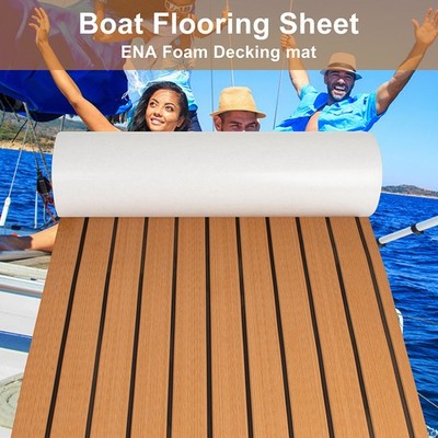 Teak EVA Foam Boat Flooring Sheet - Self-Adhesive Marine Decking Mat Brown/Black