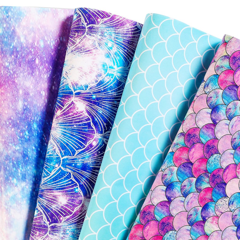 For Girls Kids Women Men - Mermaid Galaxy Gift Wrap Pape