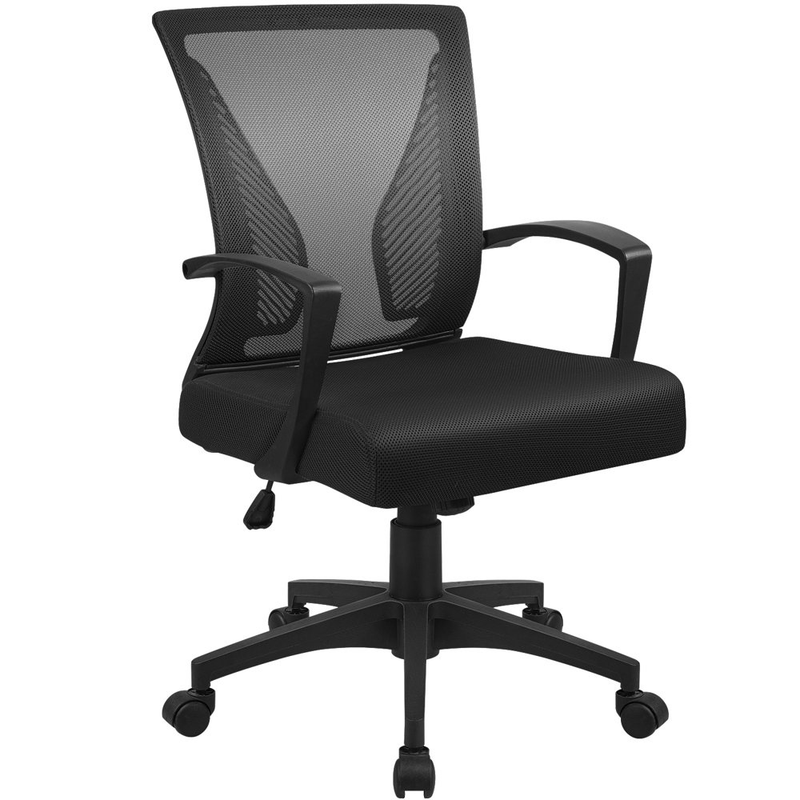 With Swivel & Lumbar Support, 265 Lb. Capacity, Black