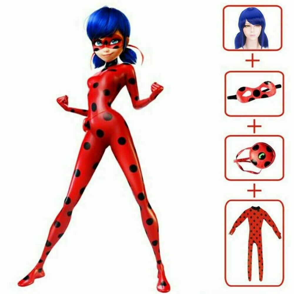 Mädchen Ladybird Kostüm Mädchen Ladybug overall Perück Cosplay Karnevalskostüm