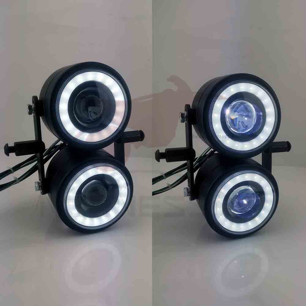 Twin Headlight Double LED Headlamp White Angle Halo Custom Motorcycle Bike