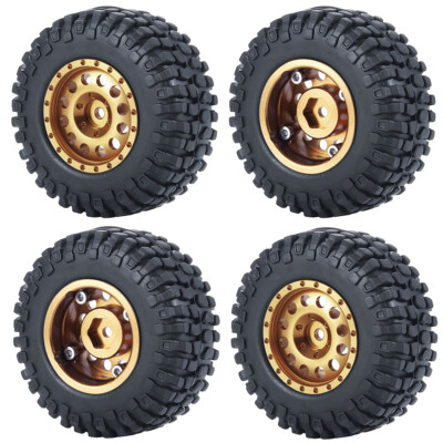 FLYXM 1.0'' Beadlock Wheel Rims & Tires for Axial SCX24 90081 AXI00001/2/4/5/6