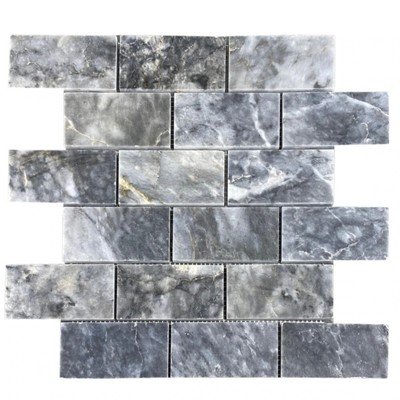 Luna Sky Marble 2''x4'' Brick on 12''x12'' Mesh Mosaic Tile  (10 sqft per box)
