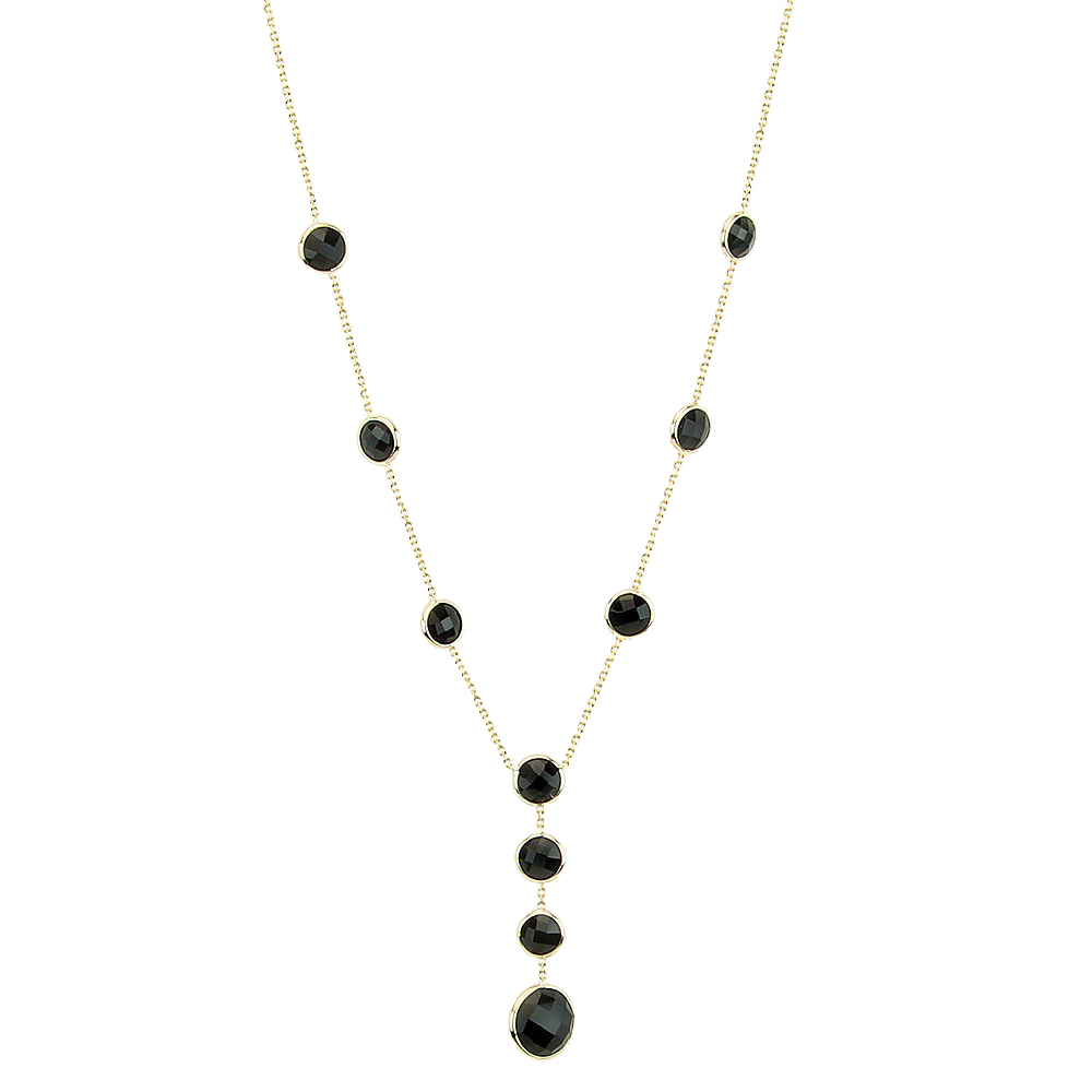 14k Oro Giallo Collana Gemma Con Rotonda A Forma Di Onice Nera 45 7cm Ebay