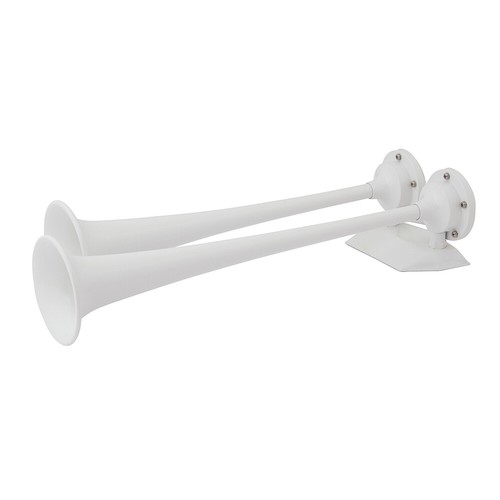 Marinco 12V Dual Trumpet Air Horn Marine Boat Horn Kit_ White Epoxy Coated