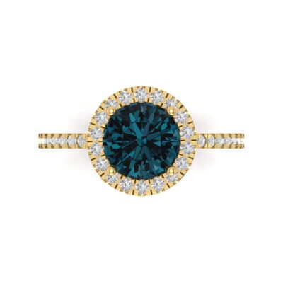 Pre-owned Pucci 1.85 Ct Round Halo Royal Blue Topaz Promise Bridal Wedding Ring 14k Yellow Gold