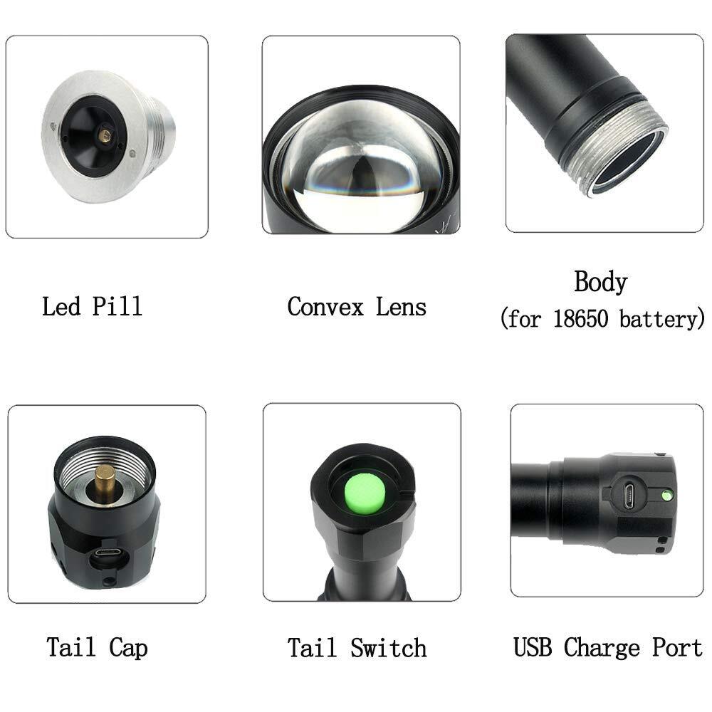 UniqueFire 1605 75mm LENS 5W 850nm USB Rechargeable IR Hunting Zoom Flashlight