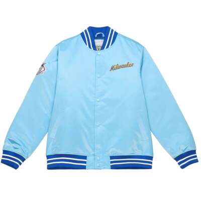 

Mitchell - Ness Тяжелая Атласная Куртка Мужская Размер  Повседневная Спортивная Верхняя Одежда, Синий, Mitchell - Ness Heavyweight Satin Jacket