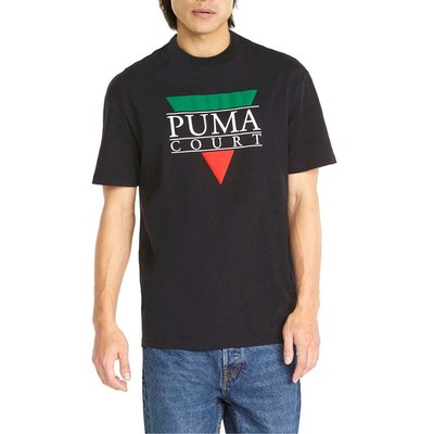 

Puma Tenis Club Graphic Crew Neck Short Sleeve TShirt Mens Size  Casual Tops 5, Черный, Puma Tenis Club Graphic Crew Neck Short Sleeve TShirt