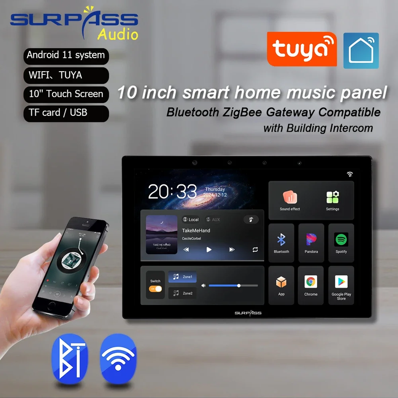 Tuya ZIGBEE WiFi Smart Home Bluetooth Amplifier Control Panel Max 10 inch 2 zone