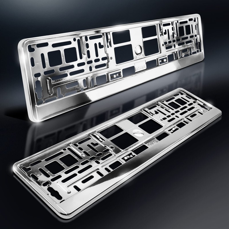 2 Kennzeichenhalter | Chrom Silber Look | Metallic | Hochglanz | Dhl-Versand