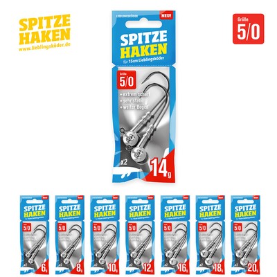 Lieblingsköder Spitze Haken 5/0 | 6g bis 20g Jigkopf Hecht Jighaken Jighead Jig