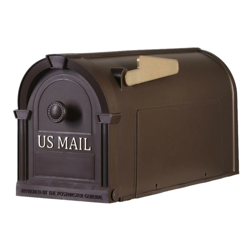 Postal Pro Post-Mount Hampton Mailbox in Bronze with Gold Lettering Postal Pro Post-Mount Hampton Mailbox in Bronze with Gold Lettering