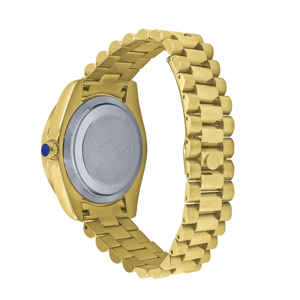 Pre-owned Bling Master Solid Steel 18k Men's Gold Tone Baguette Simulated Diamond President Watch 40mm