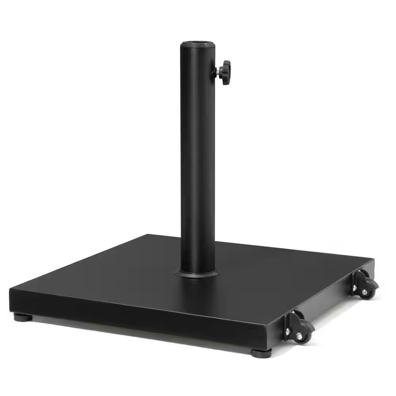 Patio Market Umbrella Base 45 Lb Weighted Stand Wheels Outdoor Black Square