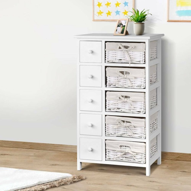 Artiss 5 Basket Storage Drawers White Free Delivery