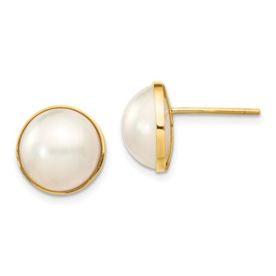 Pre-owned Skyjewelers Real 14k Yellow Gold 9-10mm White Freshwater Cultured Mabe Pearl Post Earrings