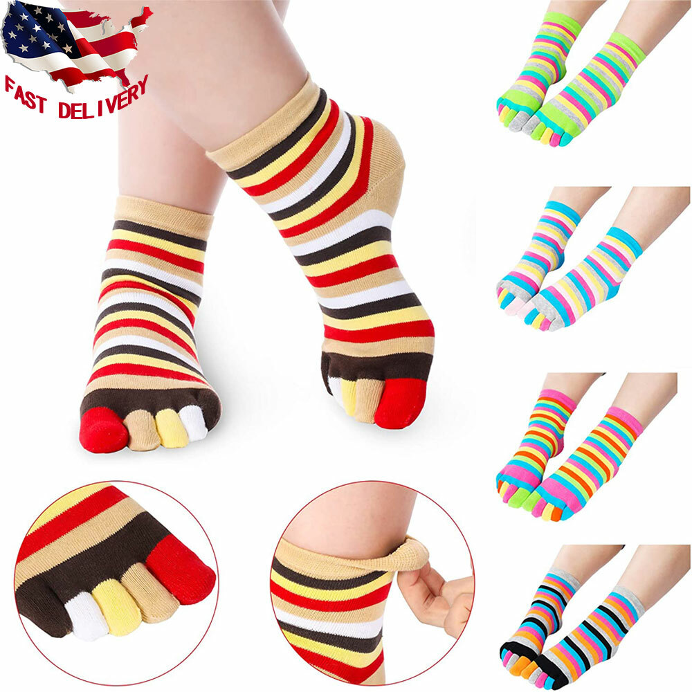 5 Pairs Five Toe Socks Toe Separated Cotton Colorful Stripe Socks for