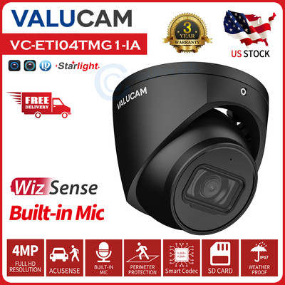 Valucam 4MP Starlight VC-ETI04TMG2-IA-B POE IP Camera Mic Wizsense AI Turret