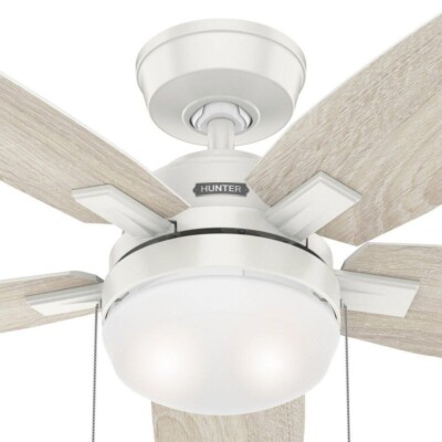 Hunter Fan 52 in Contemporary in Fresh White Ceiling Fan w Light and Pull Chain