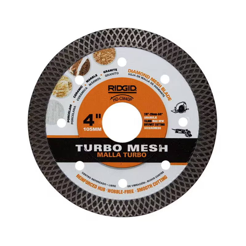 RIDGID Diamond Blade 4 Inch Turbo Mesh Rim Tile Porcelain Granite Marble Cut