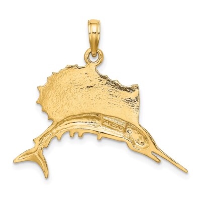Pre-owned Superdealsforeverything Real 14kt Yellow Gold Polished Sailfish Pendant