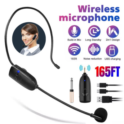 UHF Wireless Microphone Headset Mic System 165FT Range Transmitter Receiver