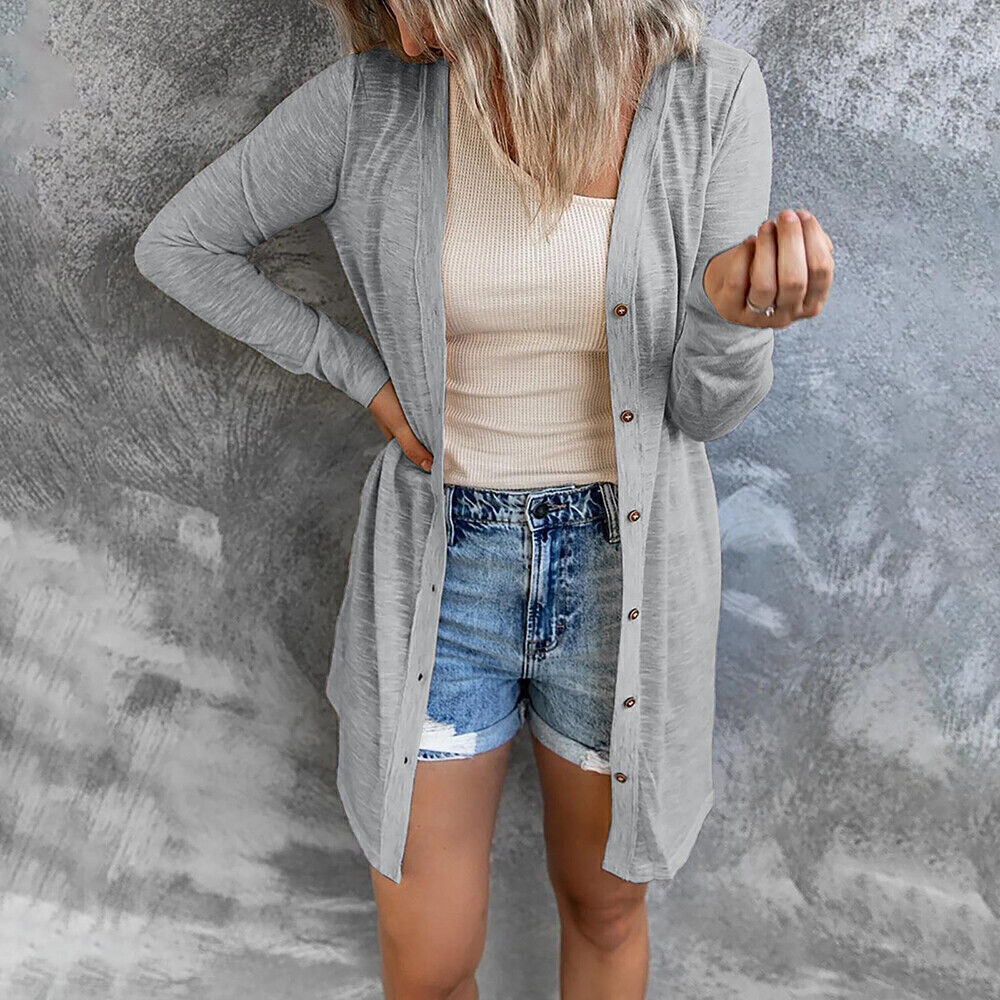 Women Cardigan Long Sleeve Open Front Jacket Solid Casual Loose Top Blouse Tees