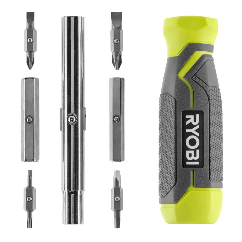 NEW Ryobi Multi-Bit 11in1 Screwdriver Cushion Grip Handle Bits and Nut Drivers