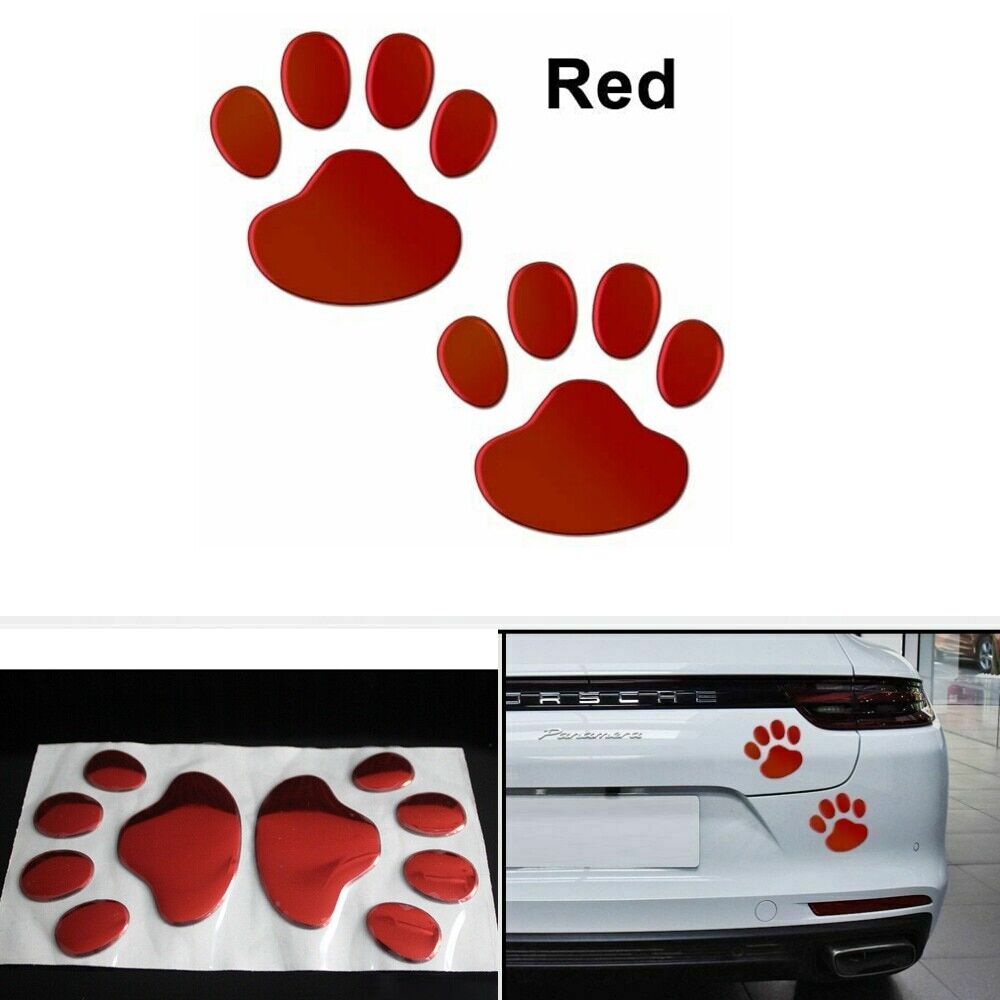 ::2x Car Sticker Design Paw 3D Animal Dog Cat Bear Foot Print Red Auto Accessories