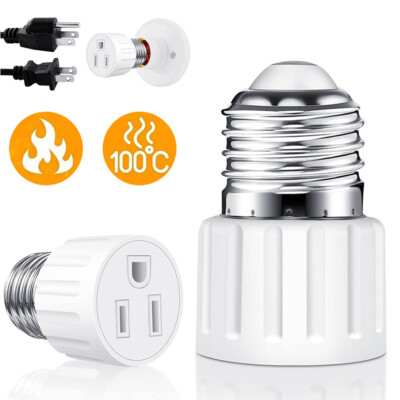 Light Socket to Plug Adapter 3 Prong E26/ E27 Light Bulb Outlet Adapter Screw in