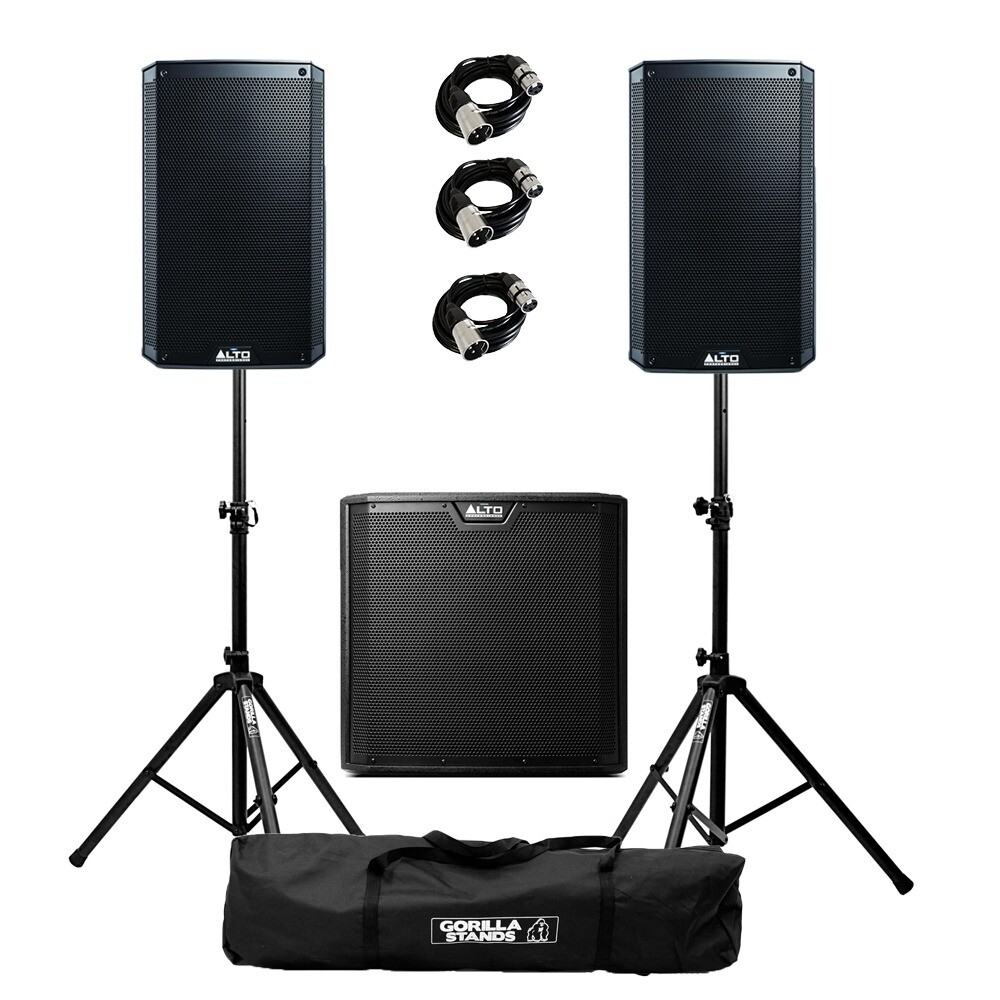 Alto Truesonic Professional PA Speakers with stands + 15 inch Subwoofer