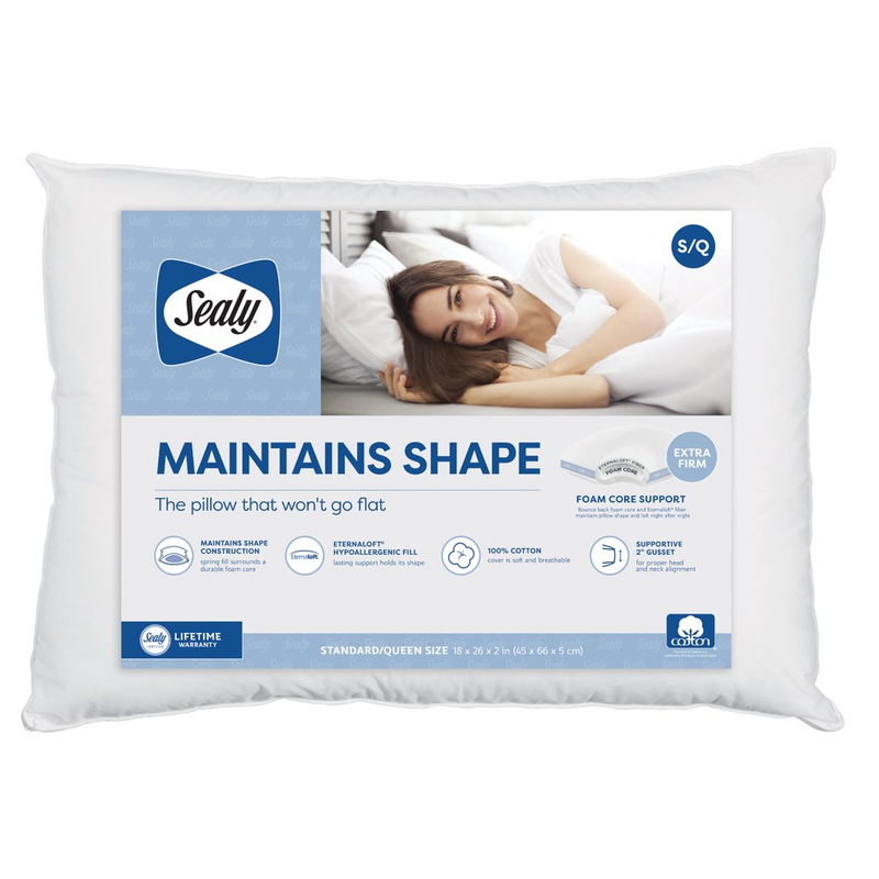 Extra Firm Support Pillow – Maintains Shape, Hypoallergenic Fill, White by Sealy
