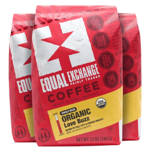 Equal Exchange Organic Whole Bean Coffee, Love Buzz, 12-Ounce Bag Pack of 3