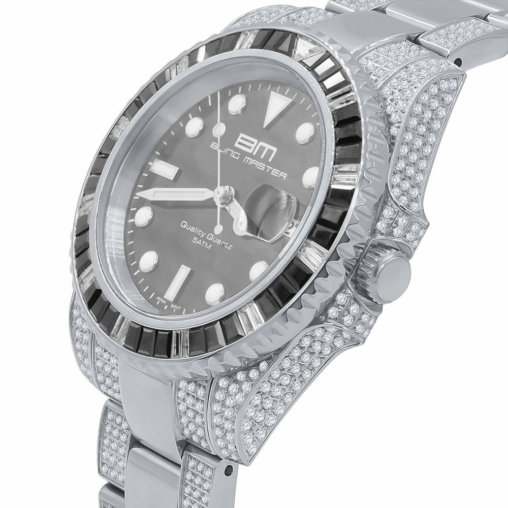 Pre-owned Bling Master 18k White Gold Men's Solid Steel Simulate Diamond 40mm Presidential Watch W/date