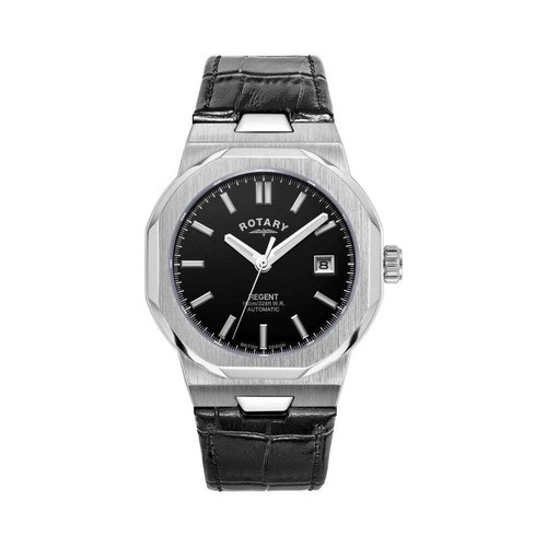Pre-owned Rotary Regents Automatic Mens Black Leather Strap Watch Gs05410/04