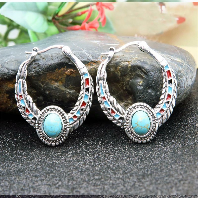 Nice Boho Tibetan 925 Silver Turquoise Dangle Hook Earrings Women Jewelry Gift