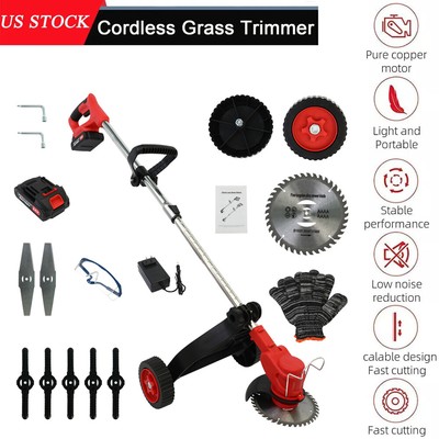 2500W Cordless Weed Eater Electric Brush Cutter Lawn Edger Grass String Trimmer