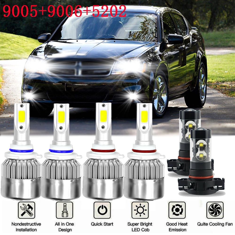 For Dodge Avenger 2010-2012 6X Combo LED Headlight High Low Beam Fog Light Bulbs