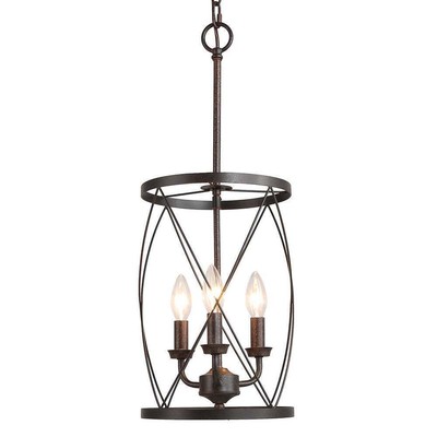 Onawa Drum Chandelier 3-Light Farmhouse Pendant Light Cylindrical Cage