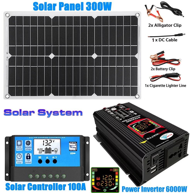 Solar Panel Kit 300W w/ Controller & Power Inverter 18V Battery Charger Maintain