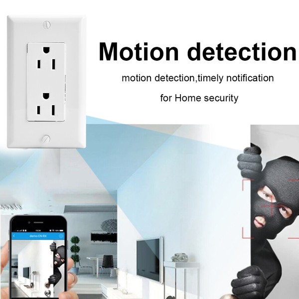 Smart outlet with motion detection feature for home security.