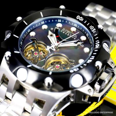 Pre-owned Invicta Reserve Venom Hybrid Double Open Heart Automatic Black Mop Watch