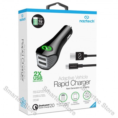 Naztech Adaptive Vehicle Rapid Charger, Qualcomm Quick Charge 2.0 Technology, QC