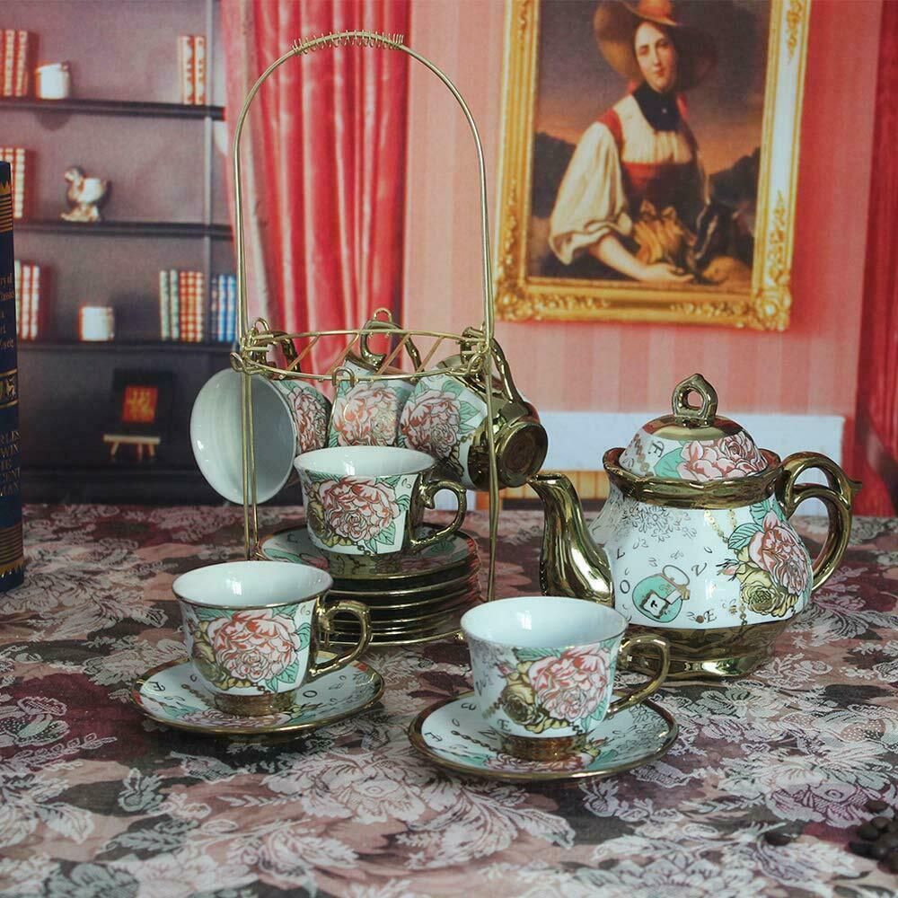 13 Piece Royal Tea Set European Vintage Ceramic Tea Set Household Cups
