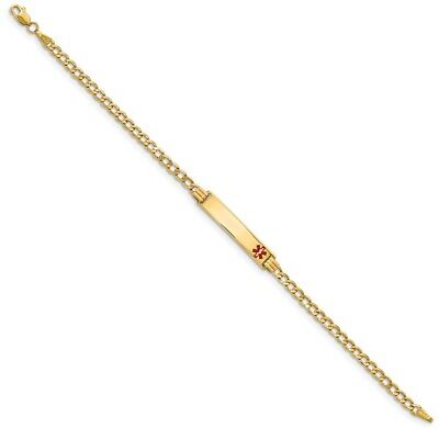 Pre-owned Superdealsforeverything Real 14kt Yellow Gold Semi-solid Medical Red Enamel Cuban Link Id Chain Bracelet