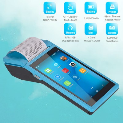Bisofice All in One Handheld POS PDA Receipt Printer 1D Barcode Scanner N3S7