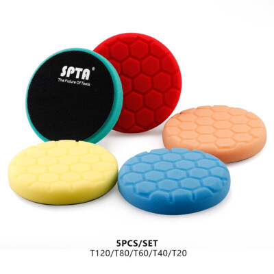 5PCS SPTA 3/5/6/7 Inch Hex-logic Flat Sponge Buffing Pads Kit for Foam Polisher