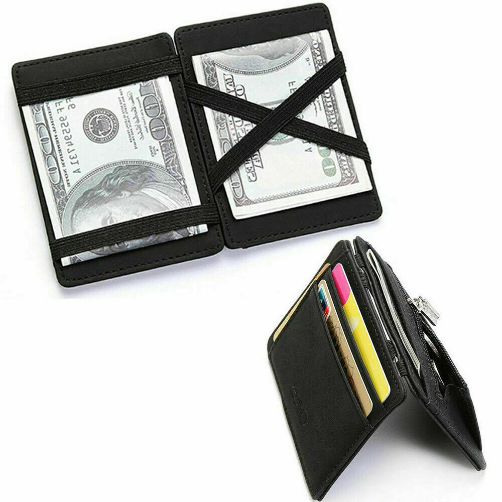 Magische Brieftasche Mini Geldbörse Portemonnaie Leder Magic Wallet Slim Schwarz
